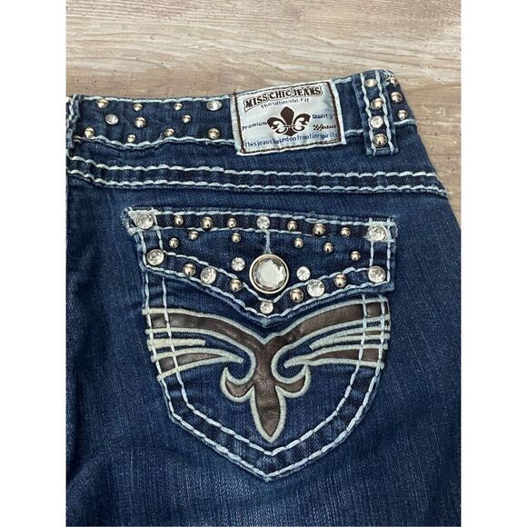 Miss Chic Boot Cut Jeans Rhinestone Studded Flap Pocket Women’s Junior’s Sz 9 - Picture 8 of 9